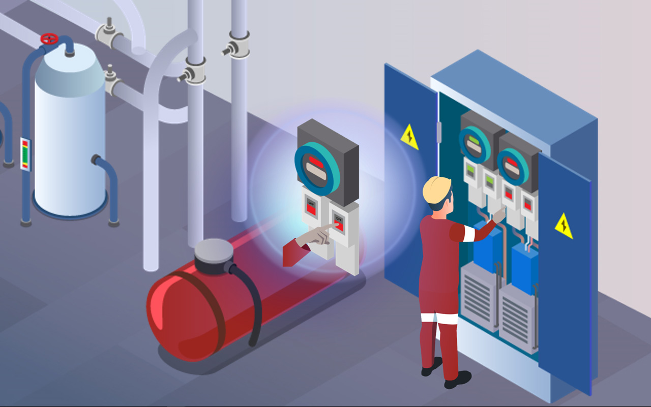 An e-learning image featuring a Oil and Gas employee conducting maintenance and inspections on a ship.